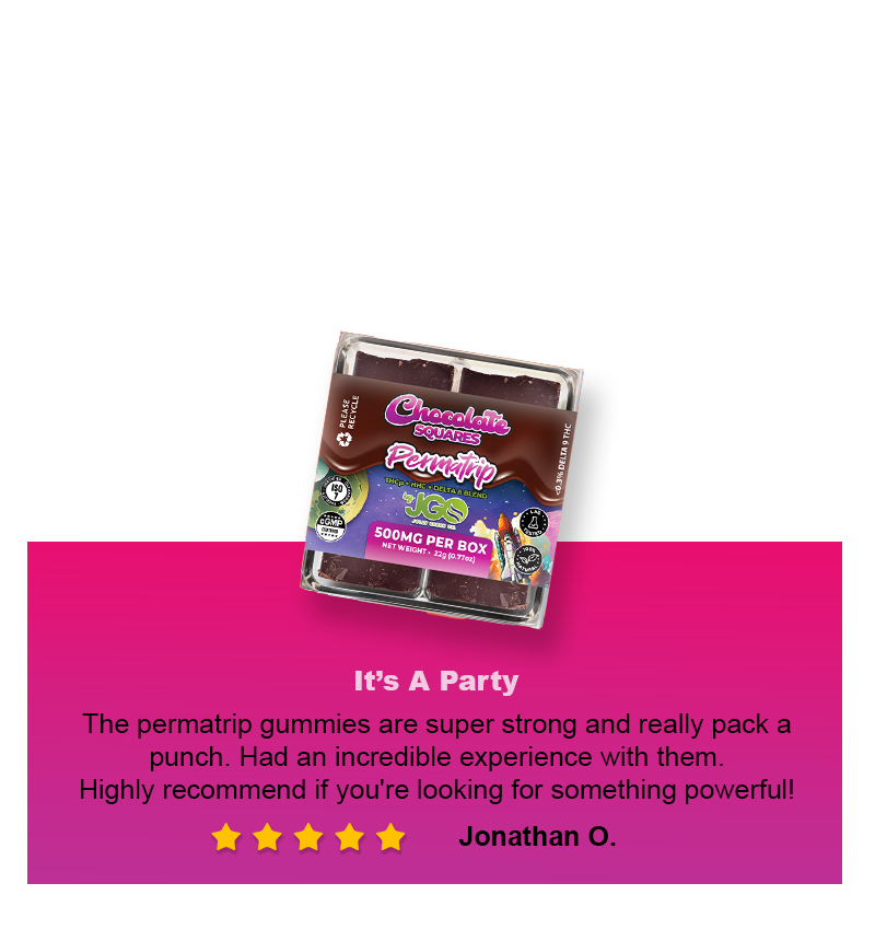 Customer review of Permatrip blend chocolates &ndash; Delta-8, THC-P, and HHC by Jolly Green Oil